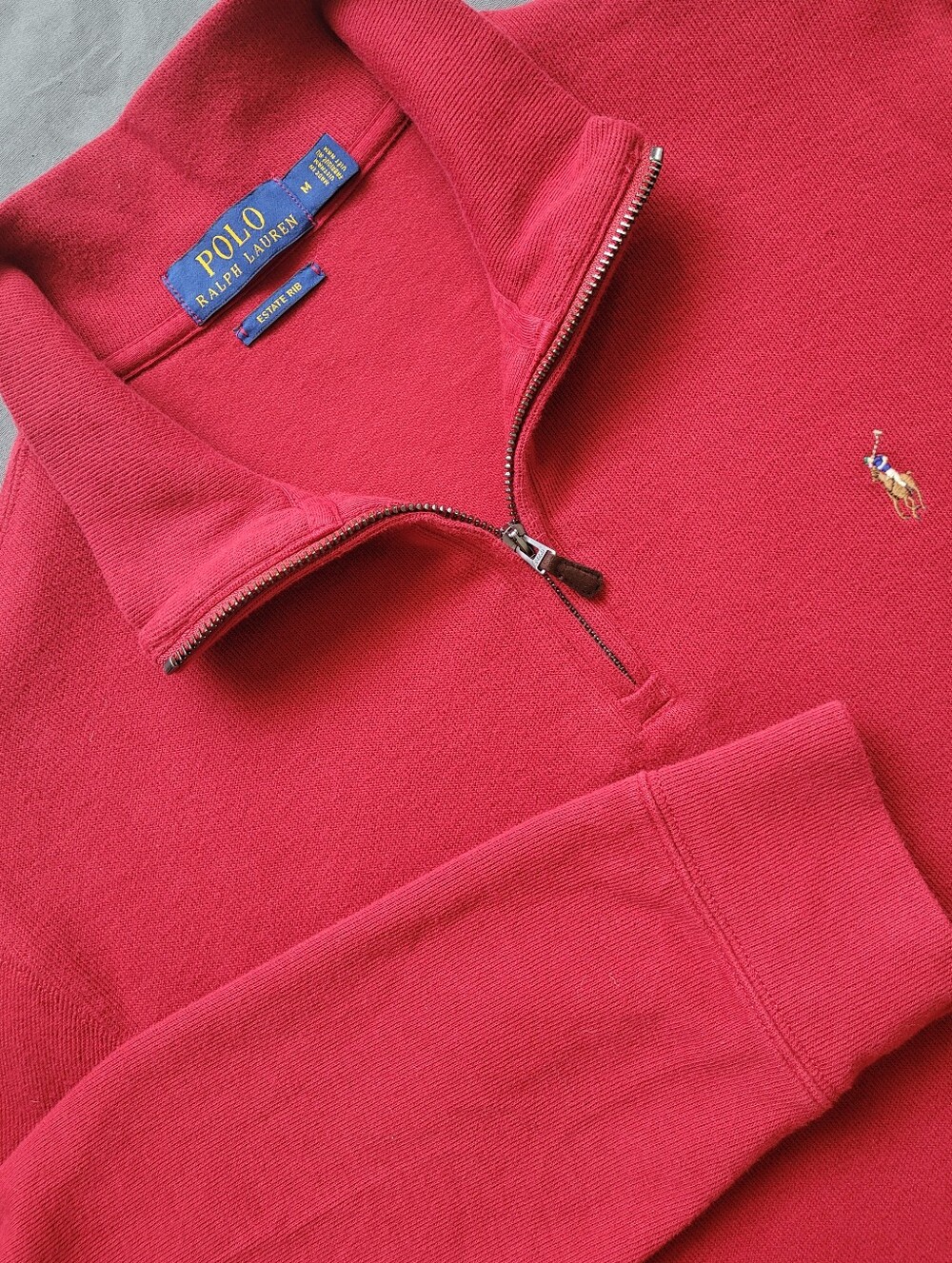 Polo Ralph Lauren Estate Rib Quarter Zip Pullover Men's M Red Cotton